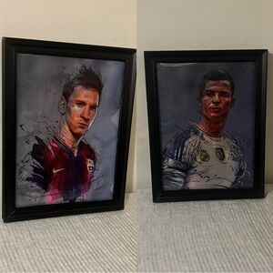 Black Realistic Portrait Painting 3D 2 in 1 Art  Messi/ Ronaldo